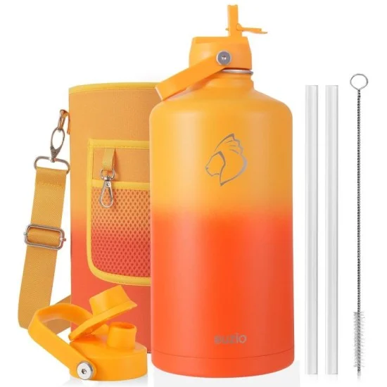 Buzio Duet Series Gallon Bottle with 2 Lids and Sleeve 3.8L - Yellow Orange